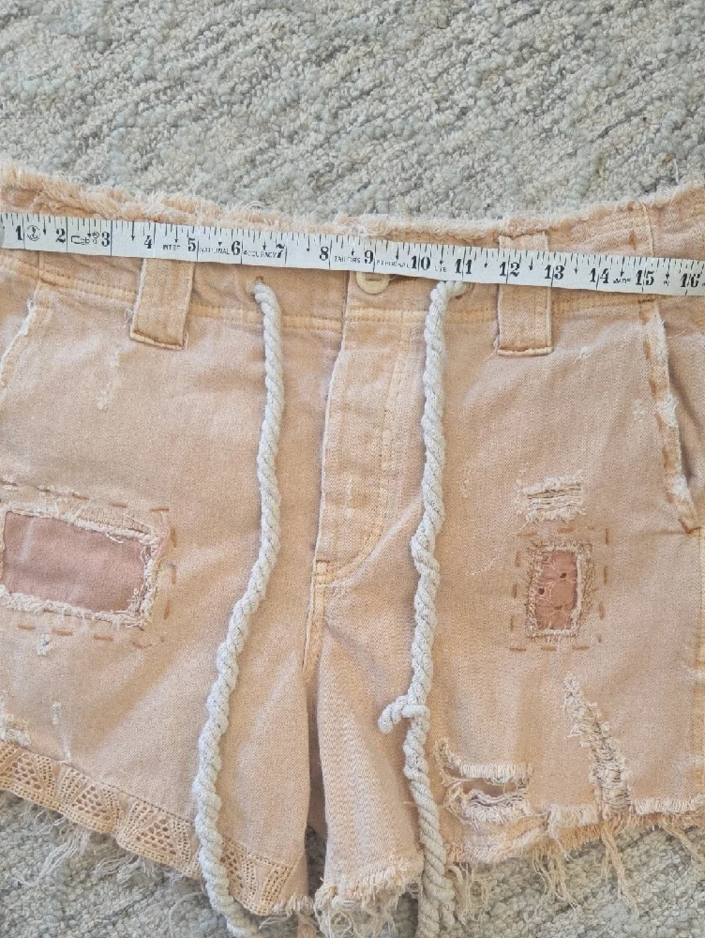 Free People Soft Peach Denim Shorts with Rope Accent - Picture 8 of 9